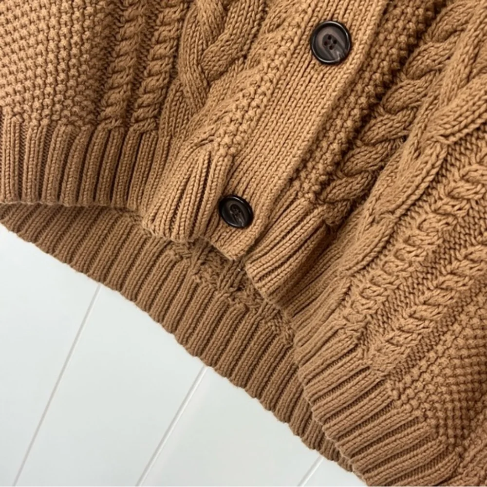 NWOT Jenni Kayne Cable Cardigan Sweater Oversized Dark Carmel Tan Brown XXS-S - Picture 8 of 9